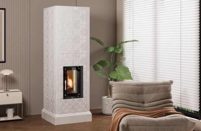 Piecokominek kaflowy z pionową wizją ognia