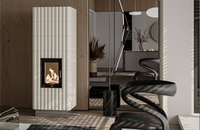 Piecokominek w białej glazurze rondo